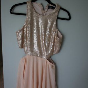 Lulus Matte Rose Gold Sequin Cutout Skater Dress